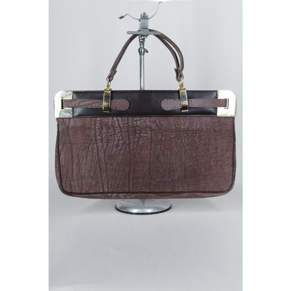 Vintage 1970s 70s Distressed Brown Leather Satchel Purse Handbag